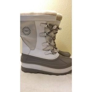 UGG WHITE WATERPROOF SHEEPSKIN SNOW BOOTS SIZE US 6/UK 5 RUBBER PREOWNED